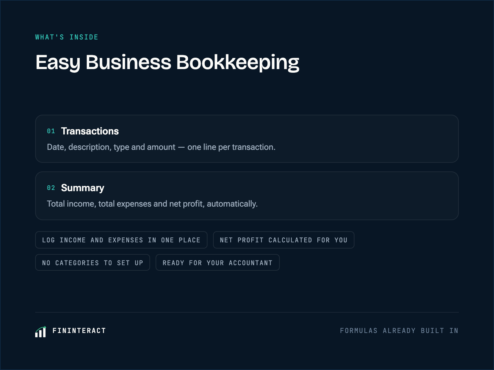 Easy Business Bookkeeping Spreadsheet preview 1 of 3